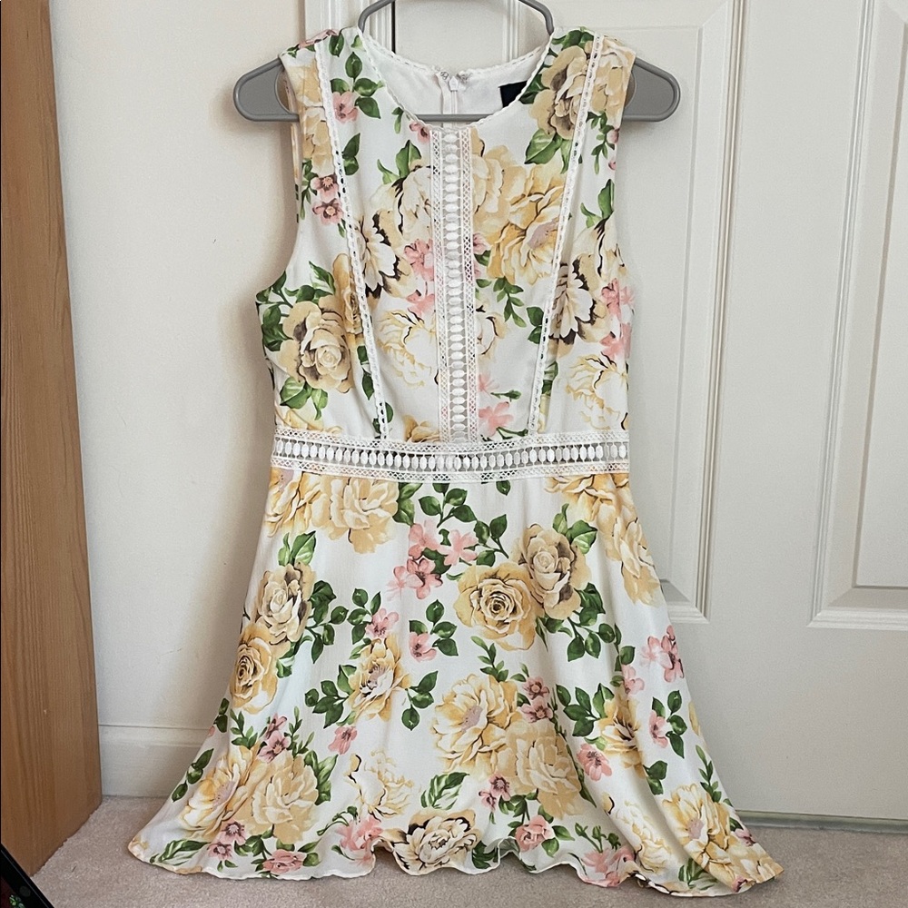 Disney White Floral Lace-Trim Mini Dress with Yellow & Pink Roses